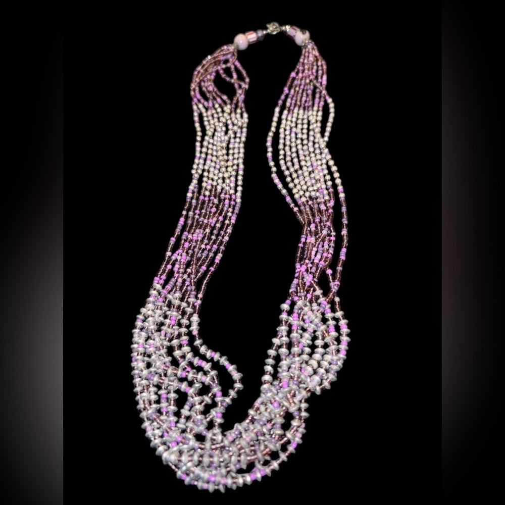 Ten Strand Purple/Silver/Lavender seed beaded necklace silver filagree caps JB2